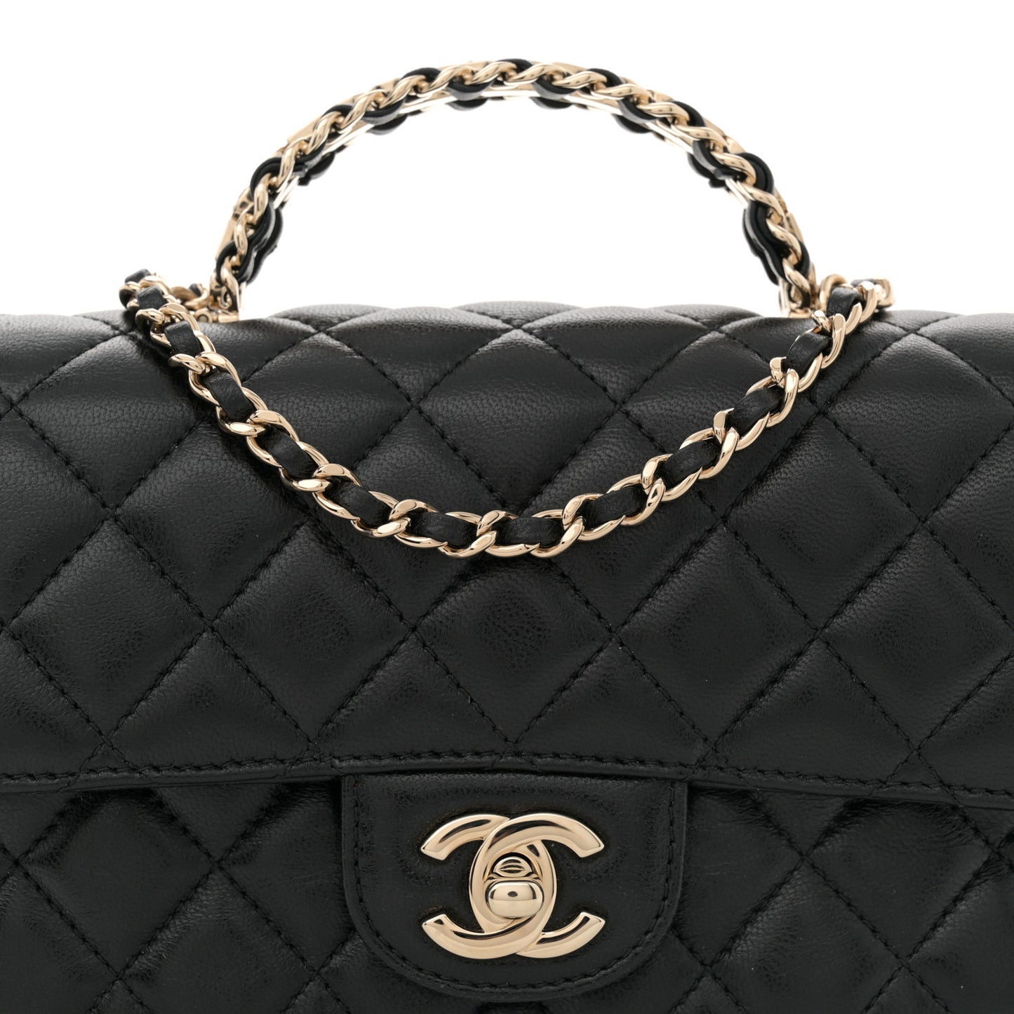 Lambskin Quilted Mini Crystal Top Handle Rectangular Flap Black