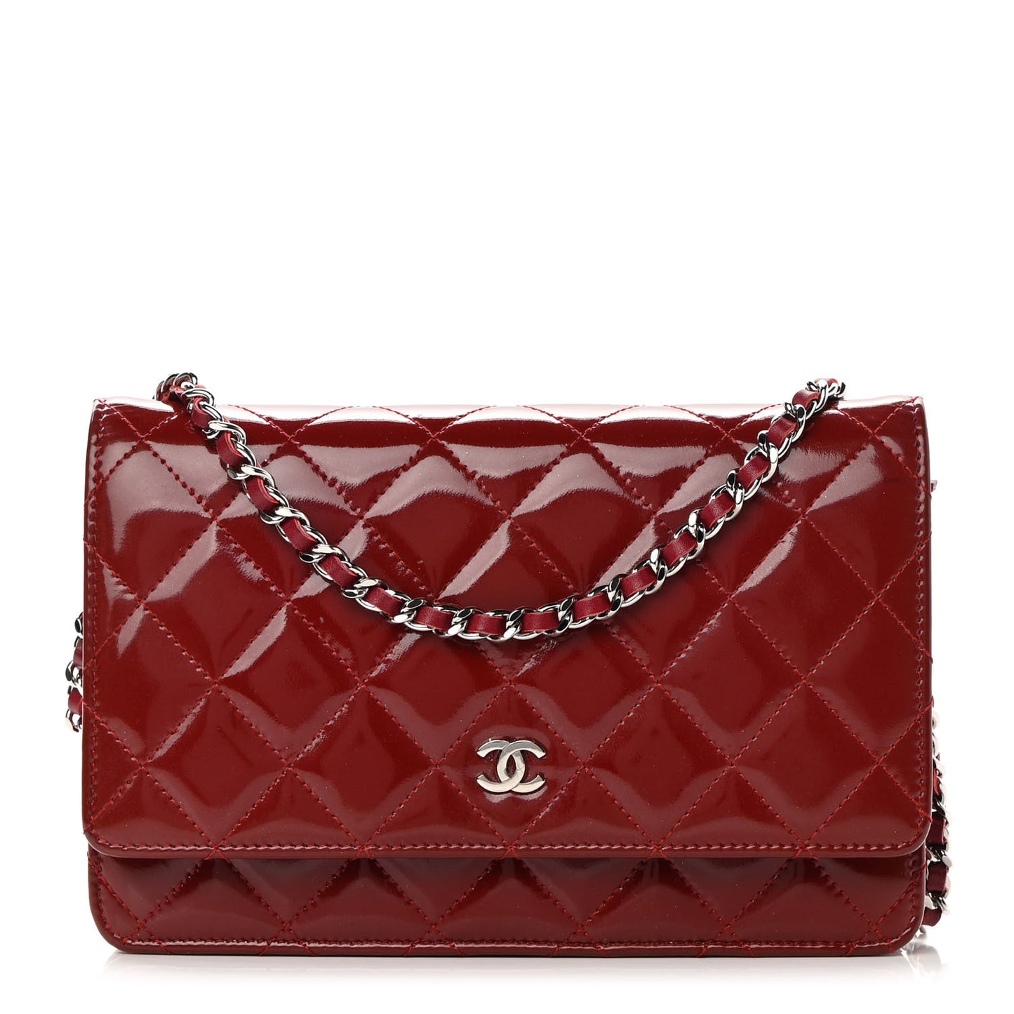 Patent Quilted Wallet On Chain WOC Red