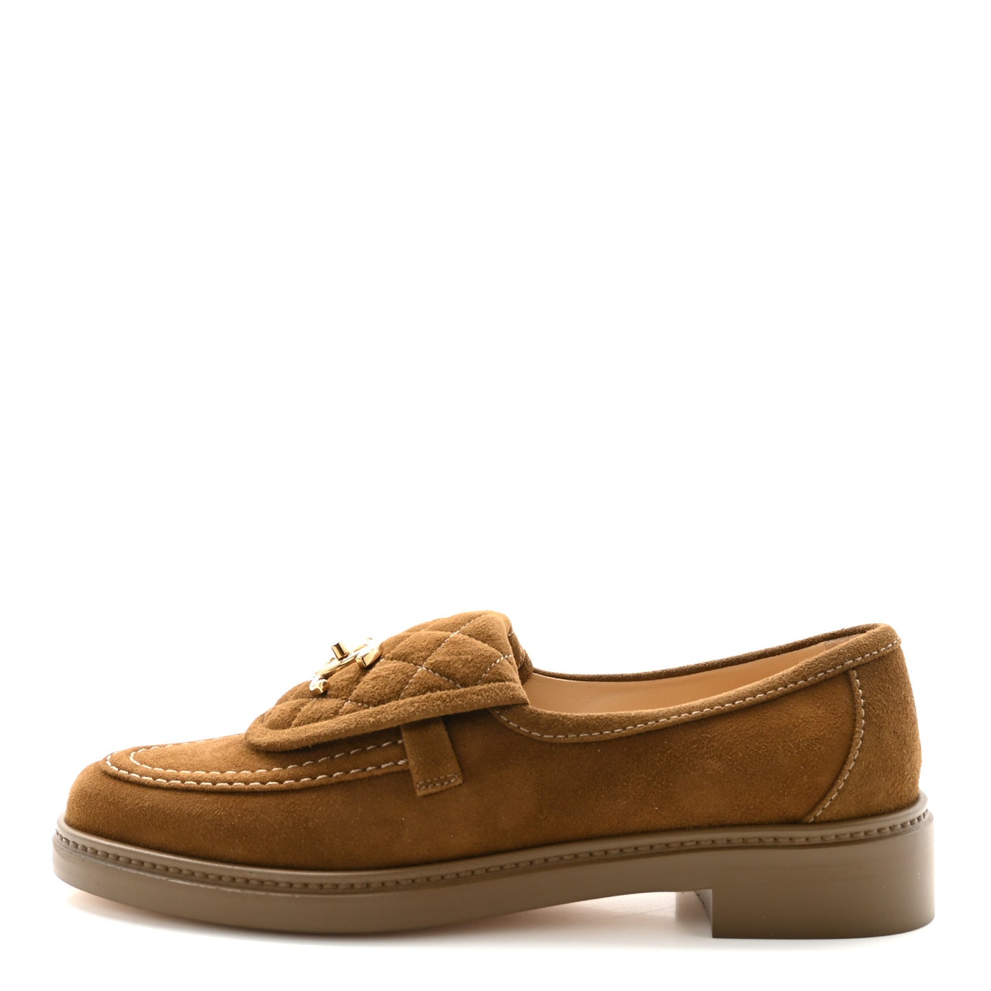 Suede Kidskin Quilted CC Turnlock Loafers 38.5 Light Brown