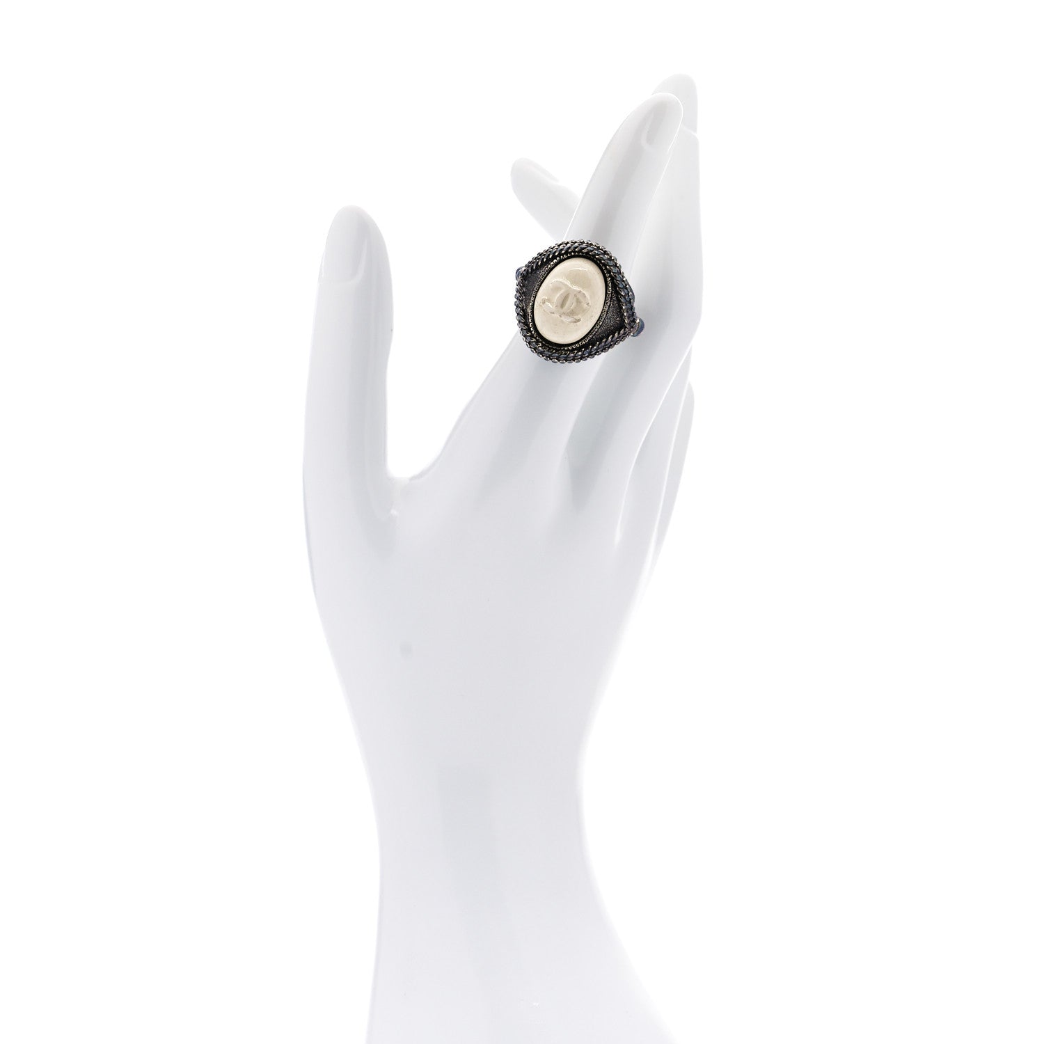 Chanel Metal Porcelain CC Ring 6.25 53 Black White 2 of 5