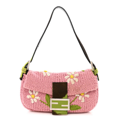 Fendi Woven Knit Floral Baguette Pink 1 of 13