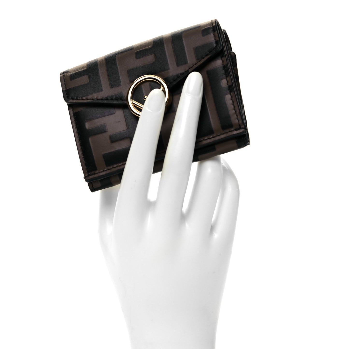 Vitello Soft F is Fendi Bi-Color FF 1974 Embossed Micro Tri-Fold Envelope Wallet Maya Black