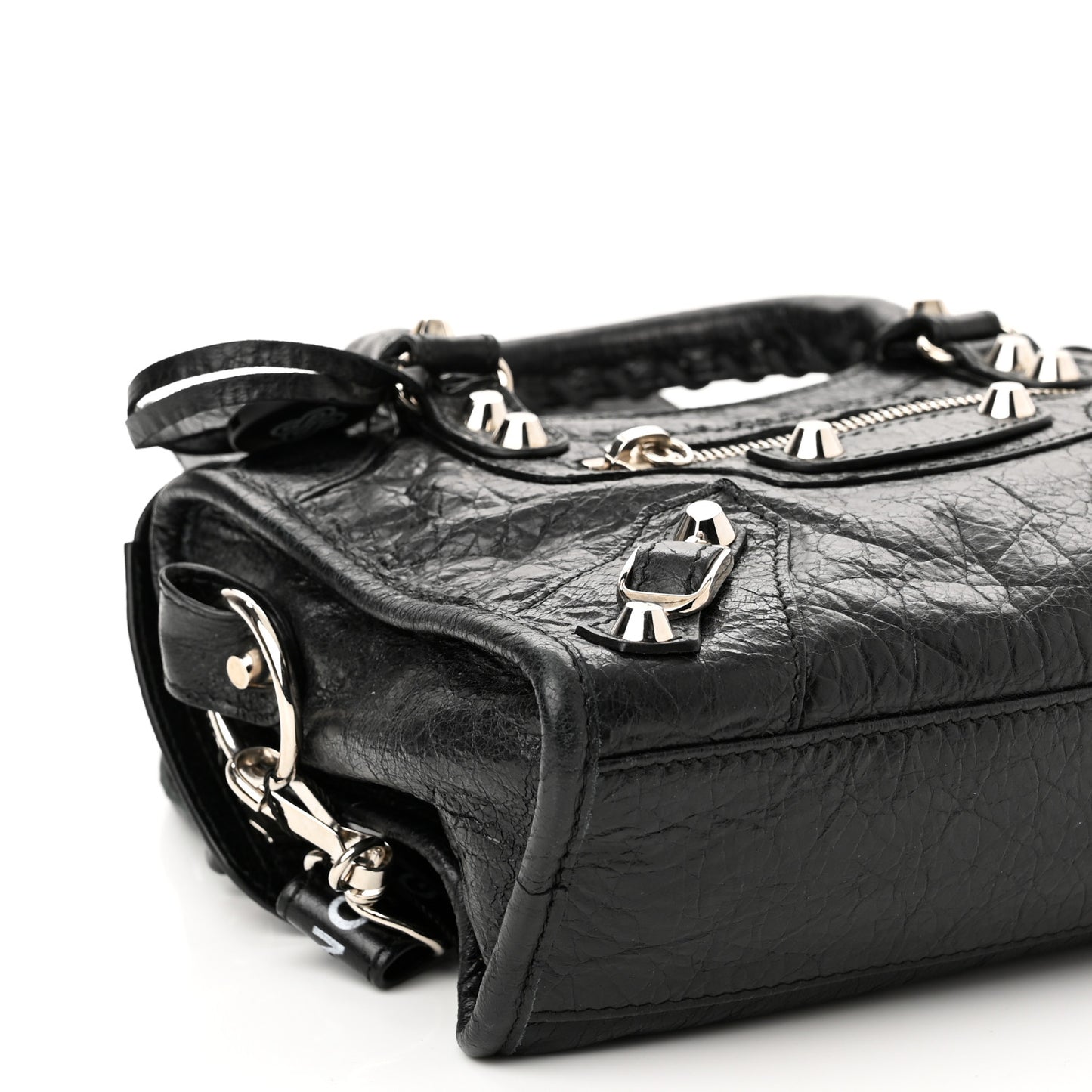 Agneau Classic Silver Hardware Mini City Logo Strap Black White