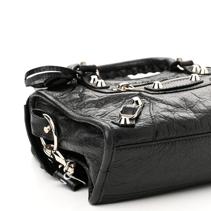 Balenciaga Agneau Classic Silver Hardware Mini City Logo Strap Black White 9 of 11