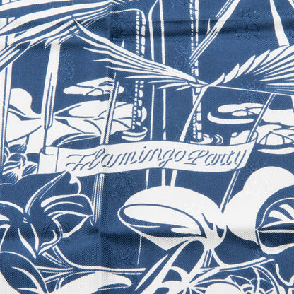 Hermes Silk Tatouage Flamingo Party Scarf 90 Bleu Blanc 2 of 7