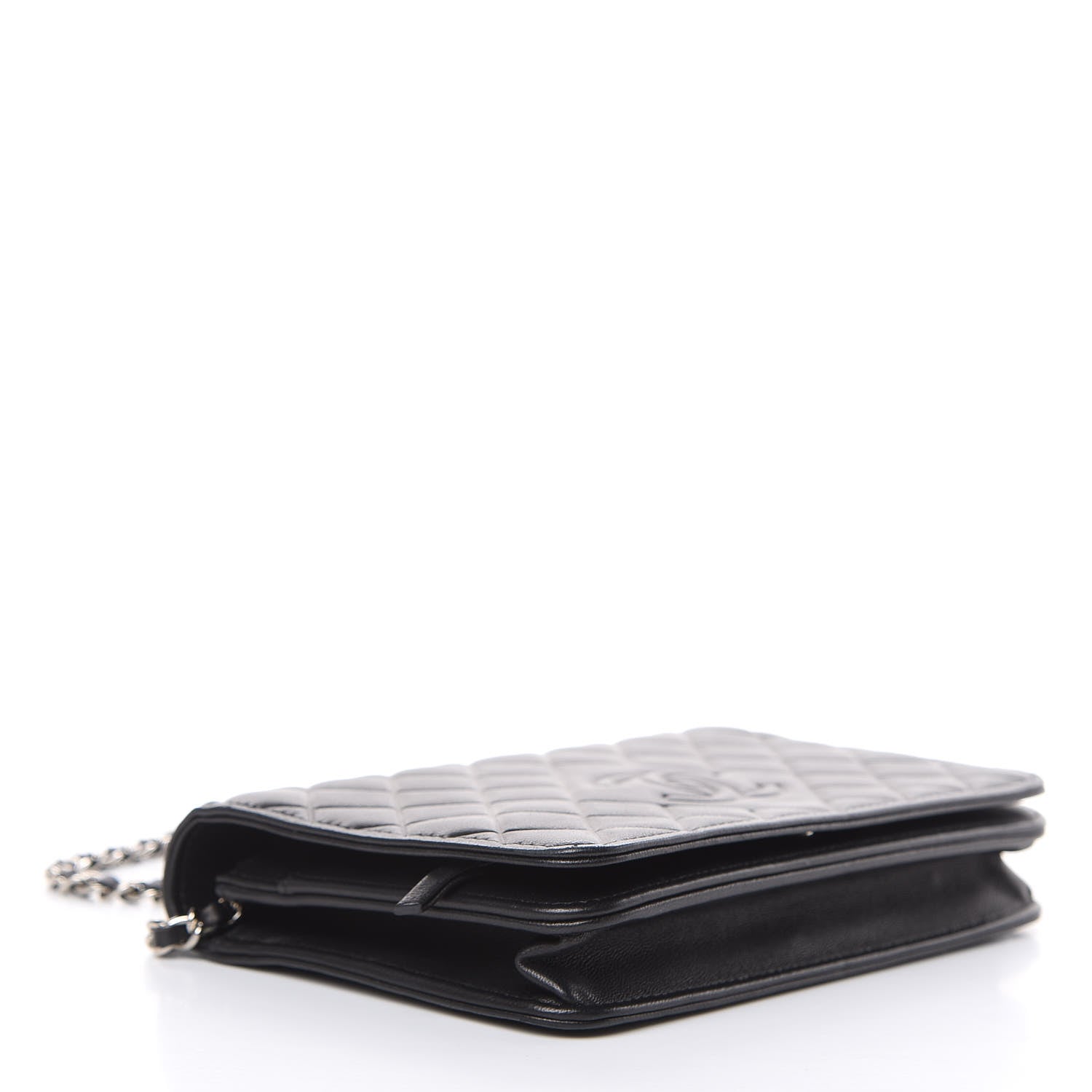 Chanel Goatskin Quilted Diamond CC Wallet On Chain WOC Black 4 of 12