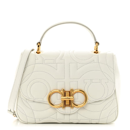 Salvatore Ferragamo Calfskin Quilted Gancini Top Handle Flap Bag White 1 of 11