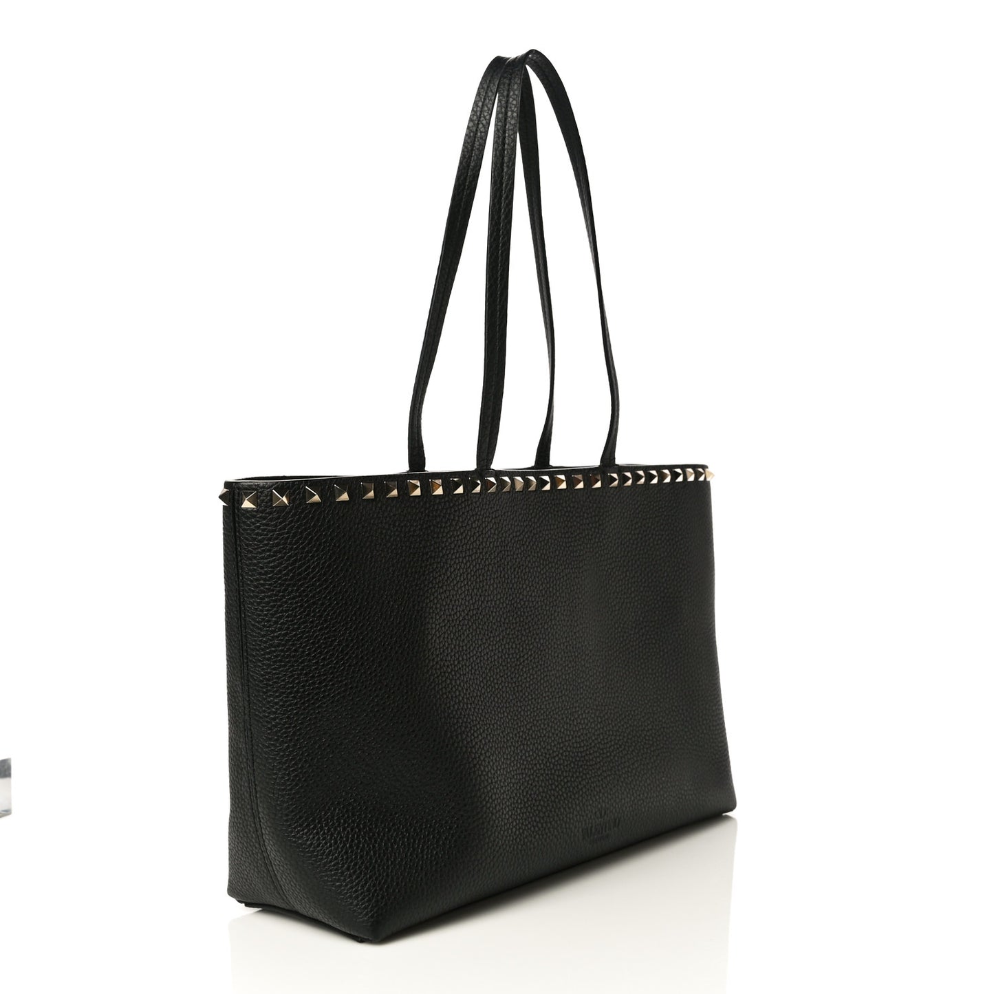 Grained Calfskin Small Rockstud Shoulder Tote Black