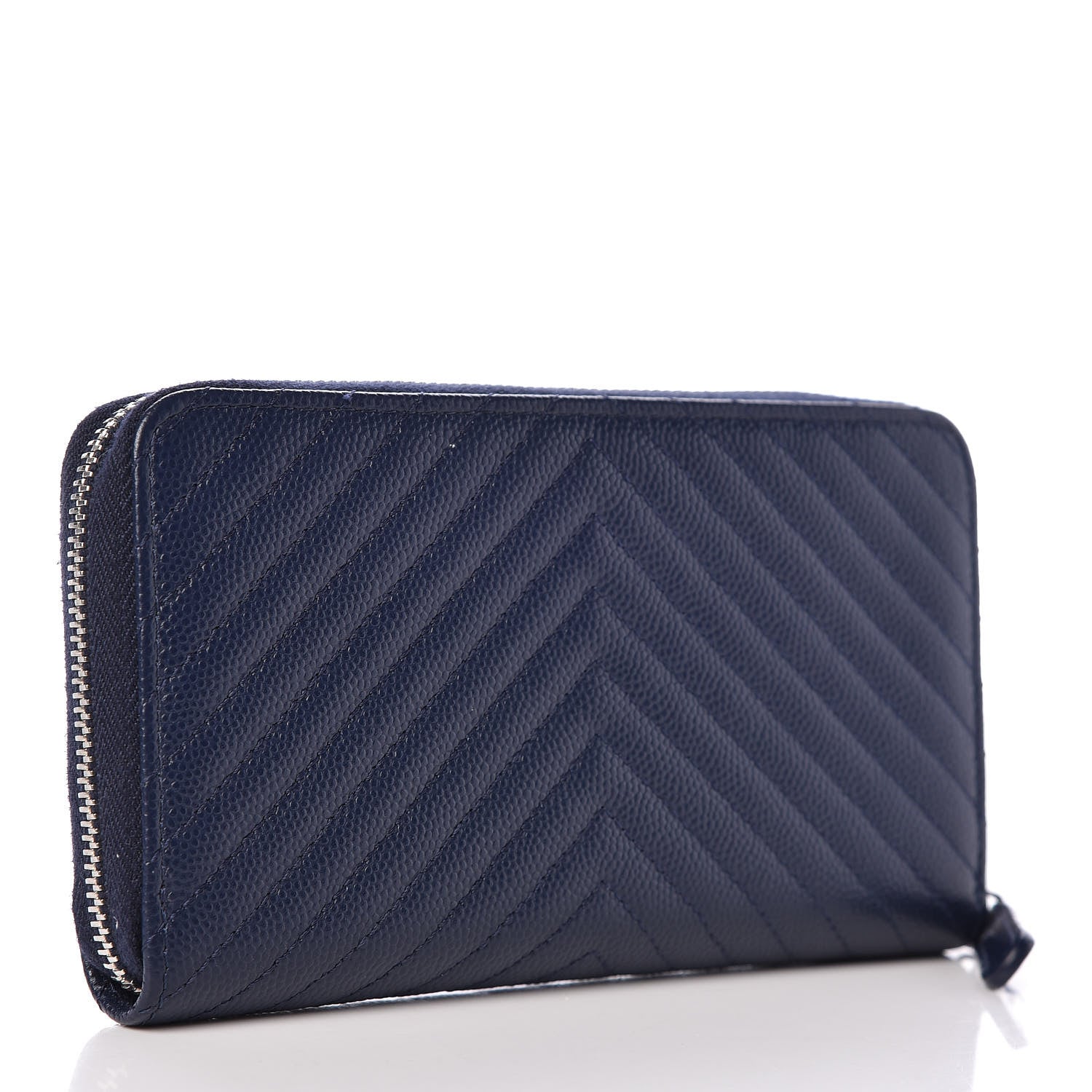 Chanel Caviar Chevron Quilted Small Zip Around Wallet Navy 3 of 10