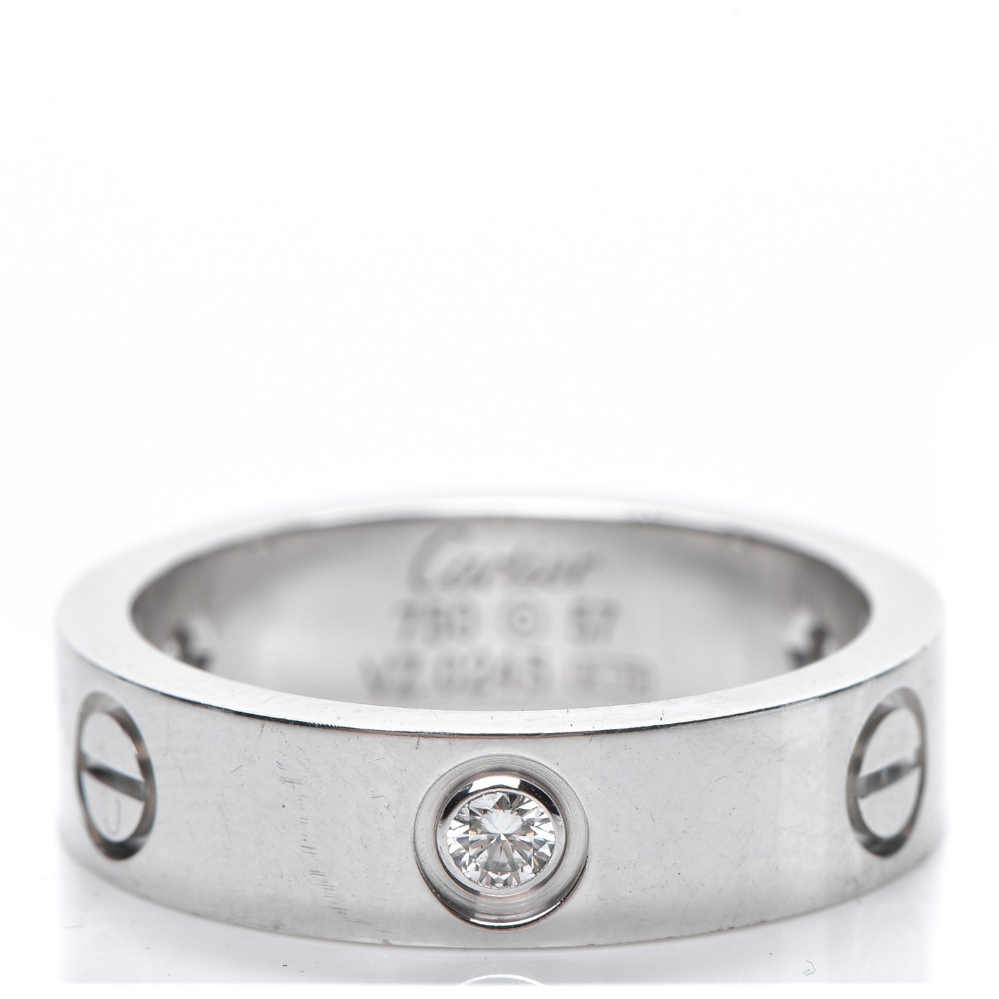 18K White Gold 3 Diamond 5.5mm LOVE Ring 57 8