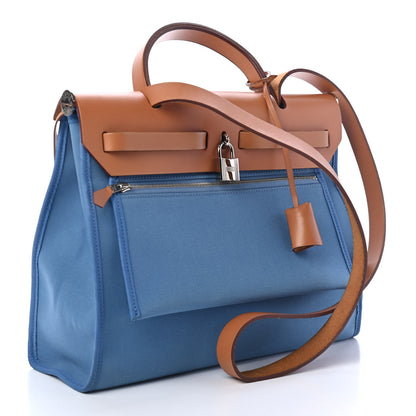 Hermes Vache Hunter Toile Herbag Zip 31 PM Azur Natural 2 of 4