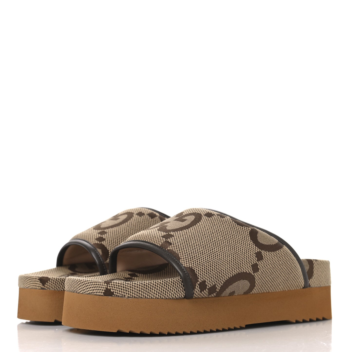 Monogram Jumbo GG Nappa Samoa Platform 40mm Slide Sandals 40 Camel Ebony New Acero
