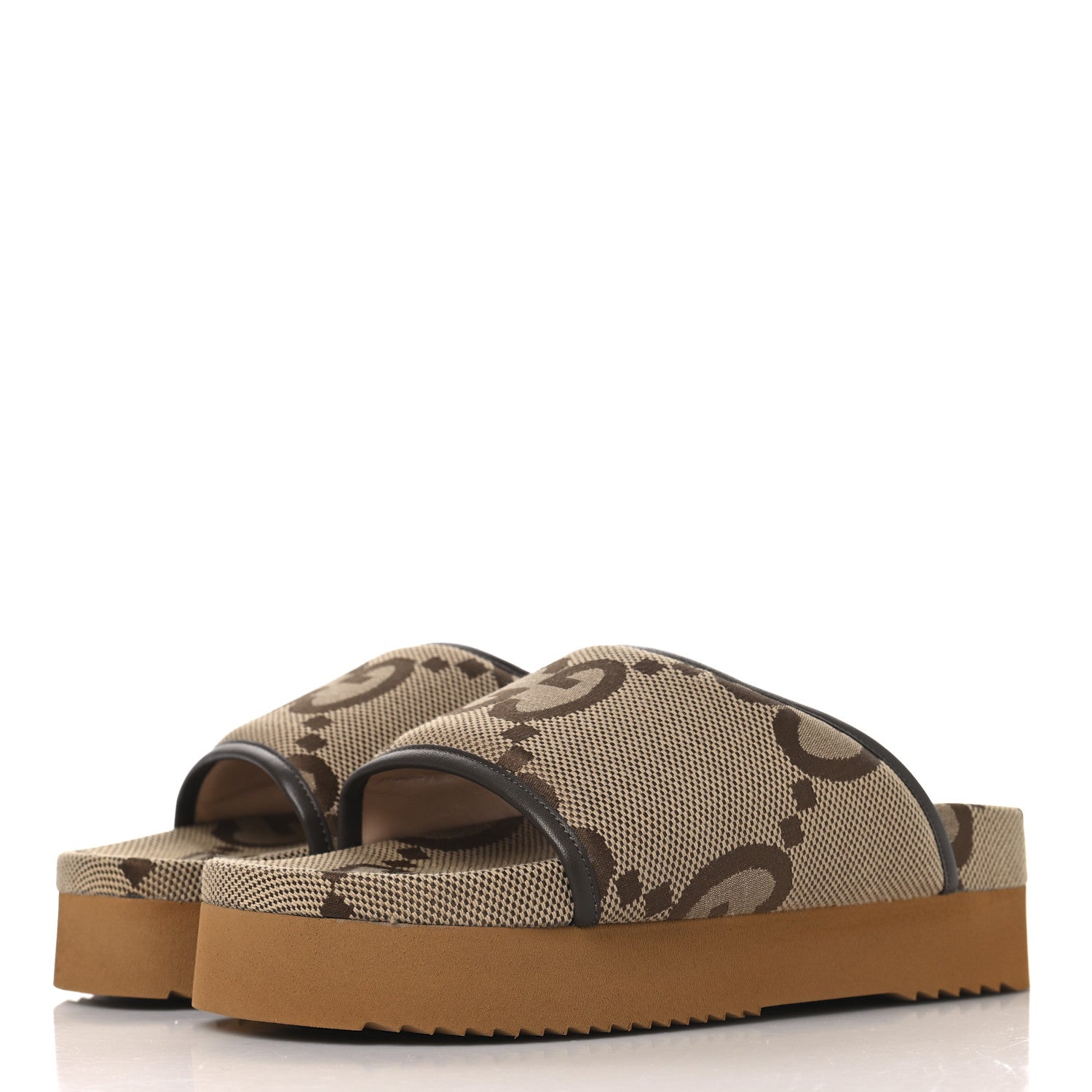 Gucci Monogram Jumbo GG Nappa Samoa Platform 40mm Slide Sandals 40 Camel Ebony New Acero 4 of 9