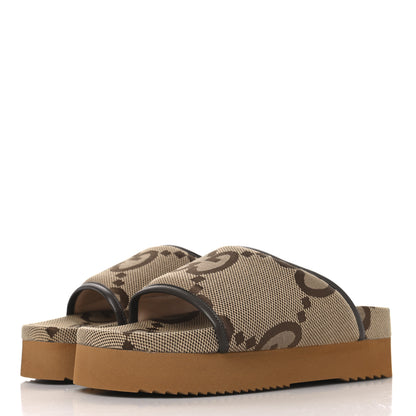 Gucci Monogram Jumbo GG Nappa Samoa Platform 40mm Slide Sandals 40 Camel Ebony New Acero 4 of 9