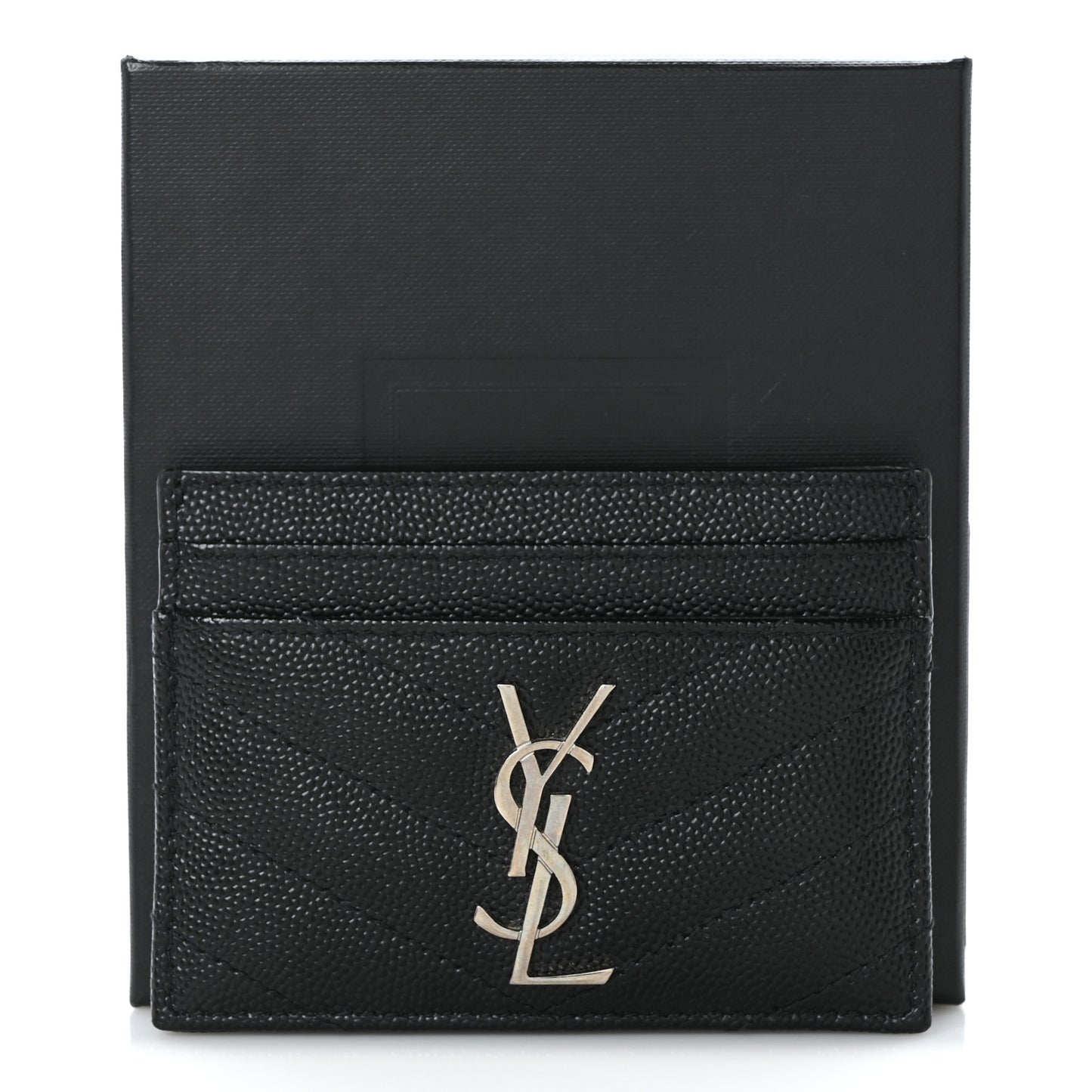Grain De Poudre Matelasse Chevron Monogram Credit Card Case Black