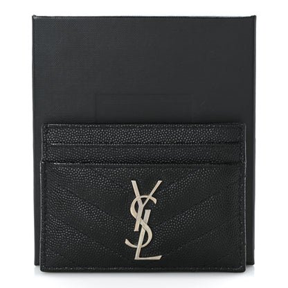 Saint Laurent Grain De Poudre Matelasse Chevron Monogram Credit Card Case Black 8 of 9