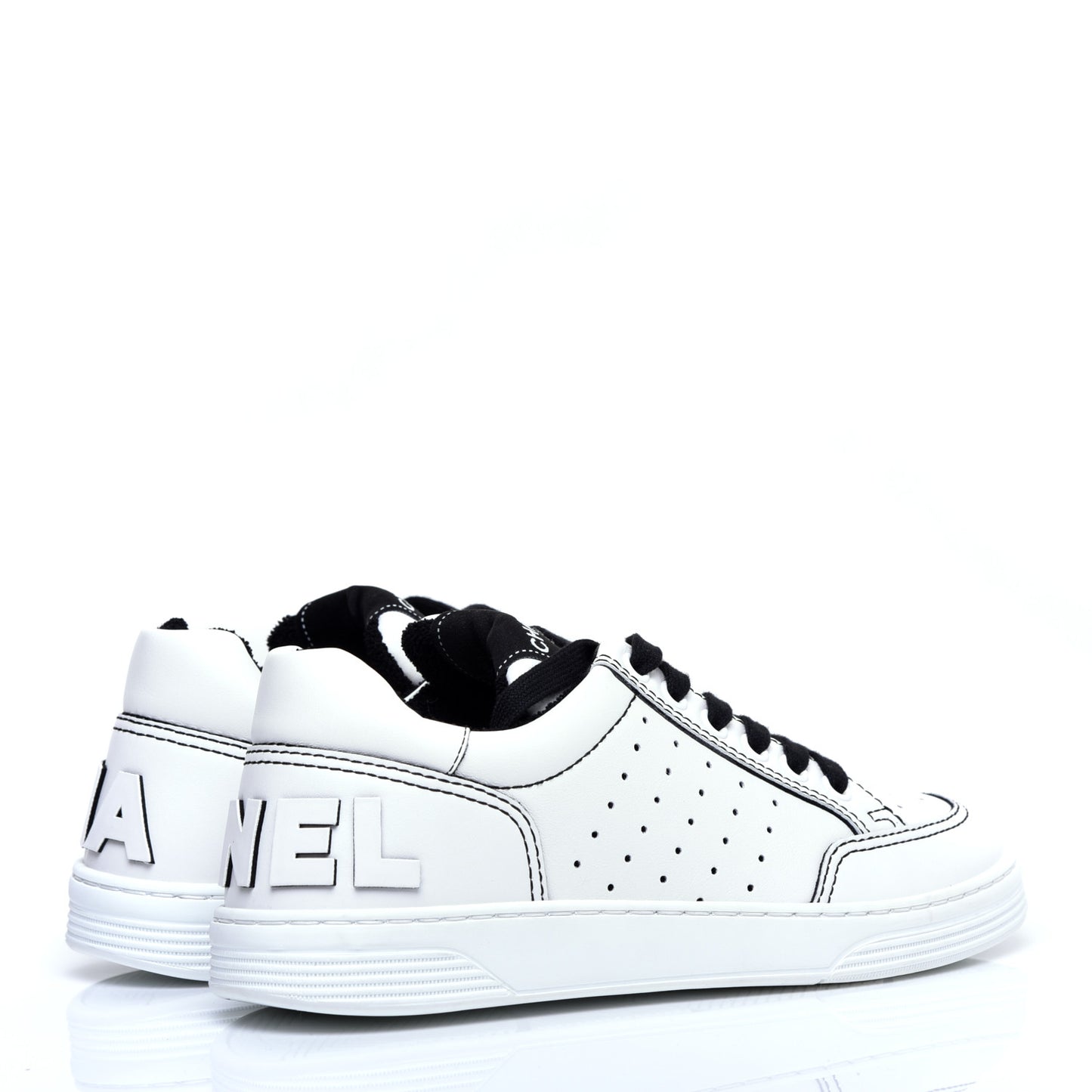 Calfskin Womens Logo Sneakers 36 White Black
