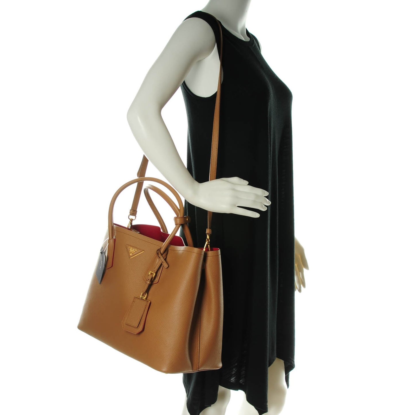 Saffiano Cuir Large Double Bag Caramel