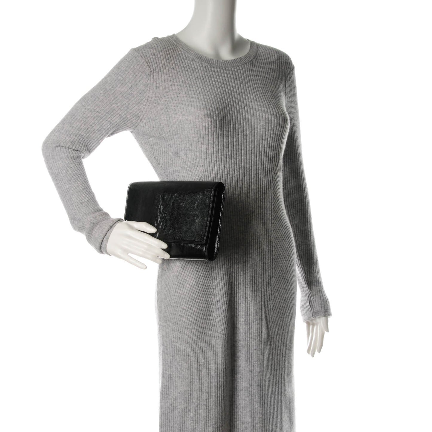 Textured Patent Monogram Large Belle De Jour Clutch Black