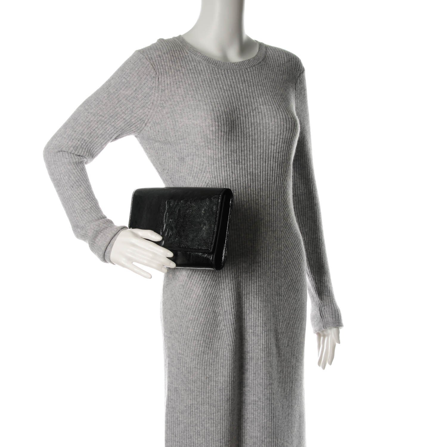 Saint Laurent Textured Patent Monogram Large Belle De Jour Clutch Black 2 of 7
