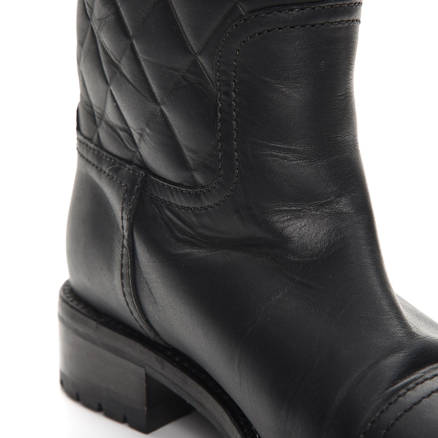 Calfskin Quilted Riding Boots 35.5 Black