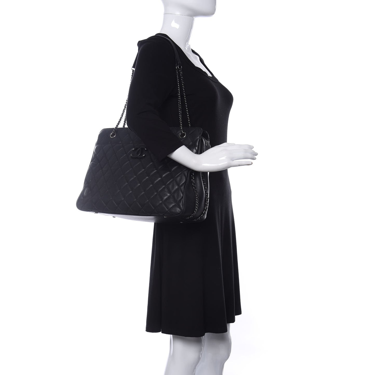 Calfskin Quilted Frame In Chain Tote Black