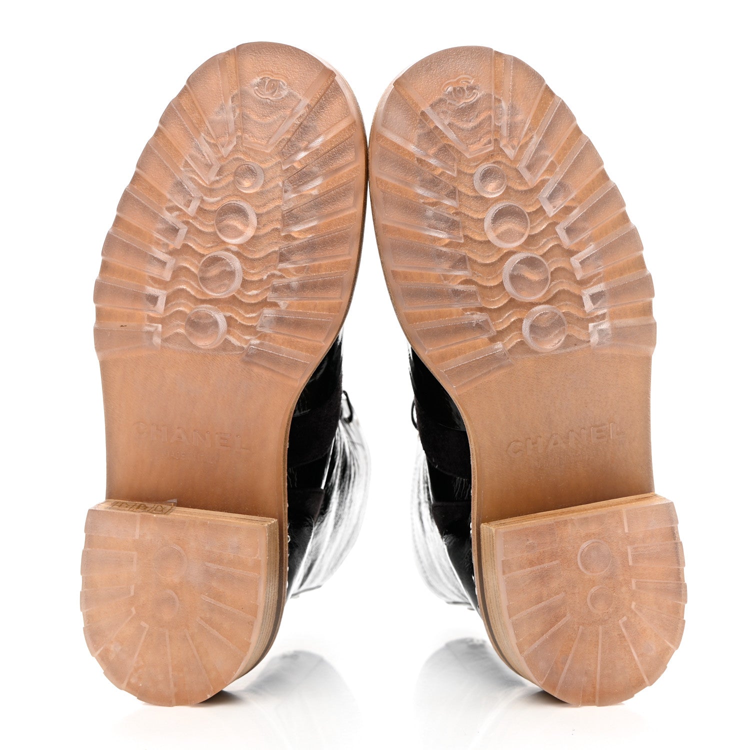 Chanel Patent Lace Up Chain Boots 37.5 Black 5 of 8