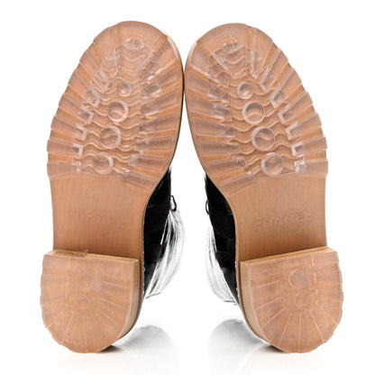 Chanel Patent Lace Up Chain Boots 37.5 Black 5 of 8