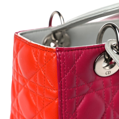 Christian Dior Lambskin Cannage Medium Tri-Color Lady Dior Fuchsia Orange 22 of 37