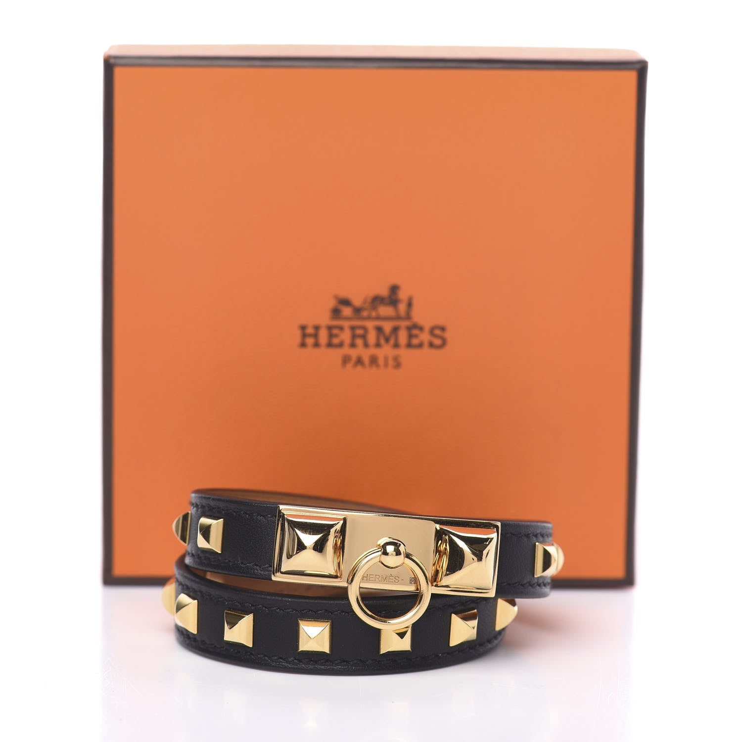 Hermes Swift Studded Rivale Double Tour Bracelet T2 Black 7 of 7
