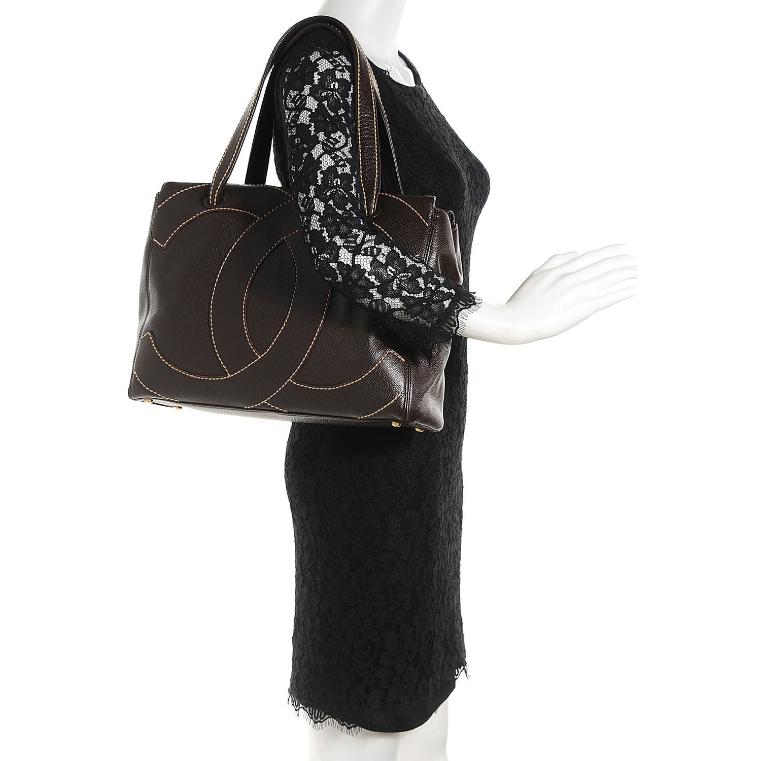 Chanel Caviar CC Stitched Large Tote Brown 2 of 7