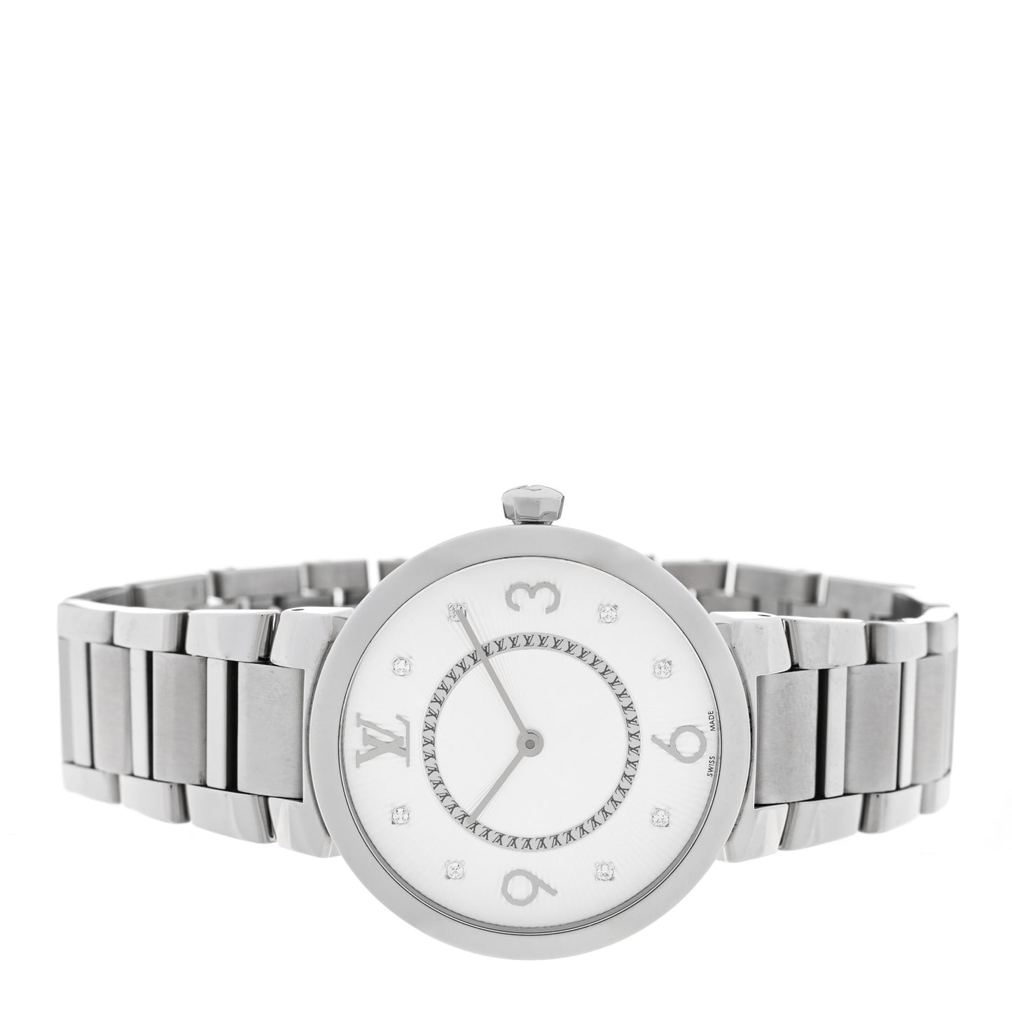 Stainless Steel Diamond 33mm Tambour Slim Quartz Watch