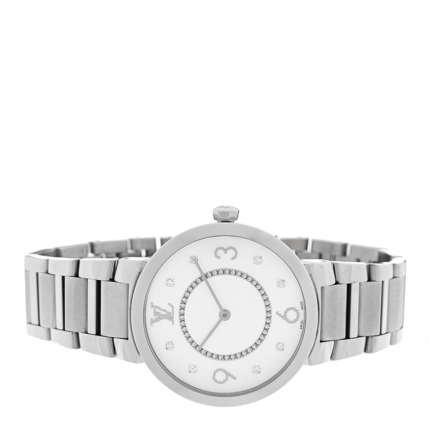 Louis Vuitton Stainless Steel Diamond 33mm Tambour Slim Quartz Watch 2 of 5