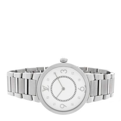 Louis Vuitton Stainless Steel Diamond 33mm Tambour Slim Quartz Watch 2 of 5