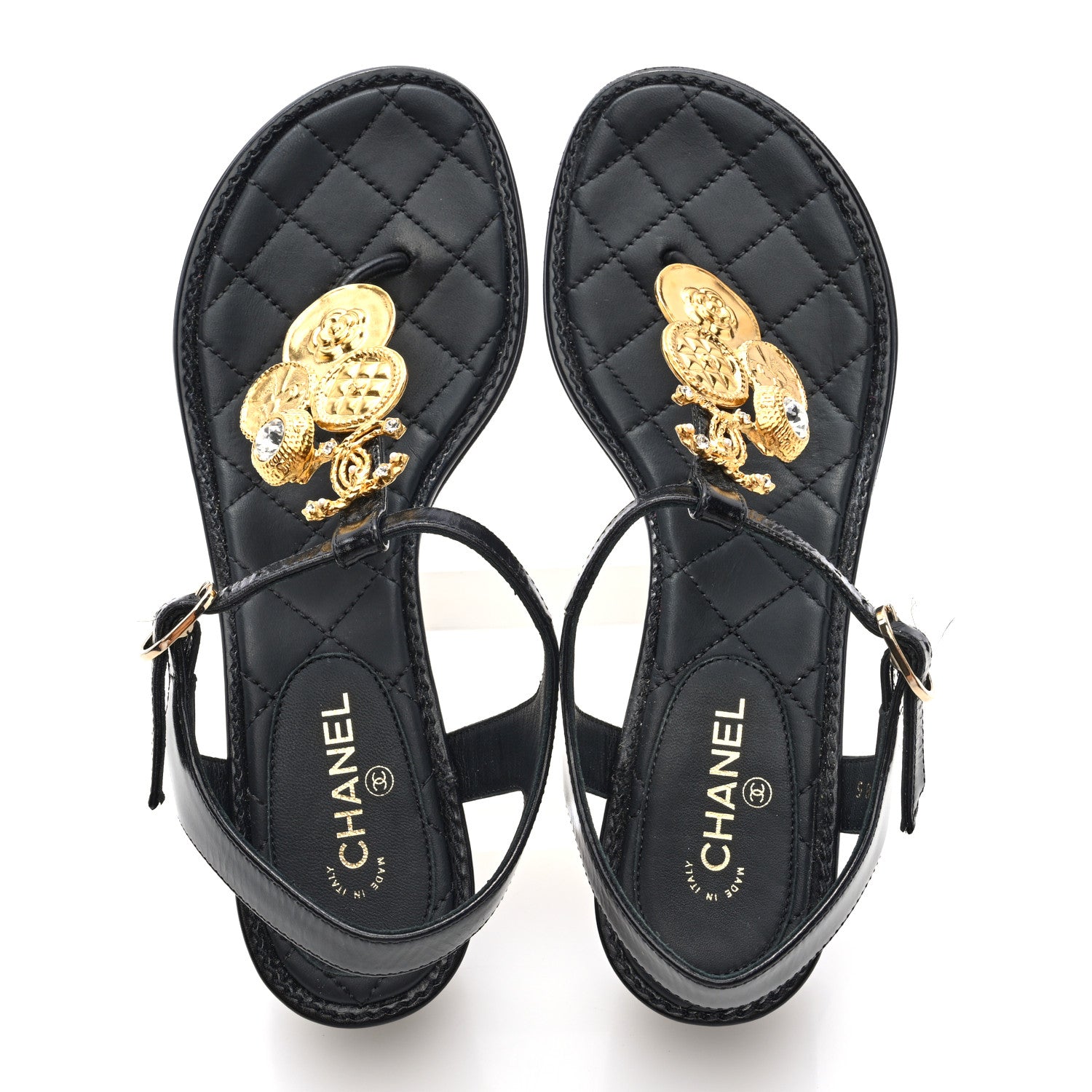 Chanel Calfskin Medallion CC Thong Sandals 36.5 Black 5 of 9