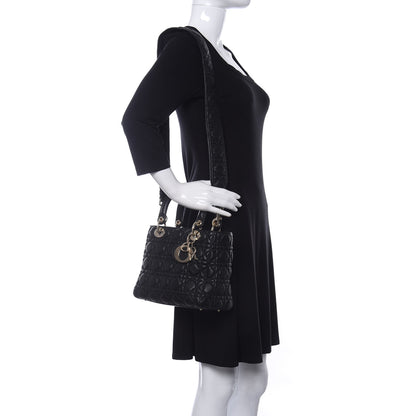 Christian Dior Grained Calfskin Cannage Medium Supple Lady Dior Black 2 of 11