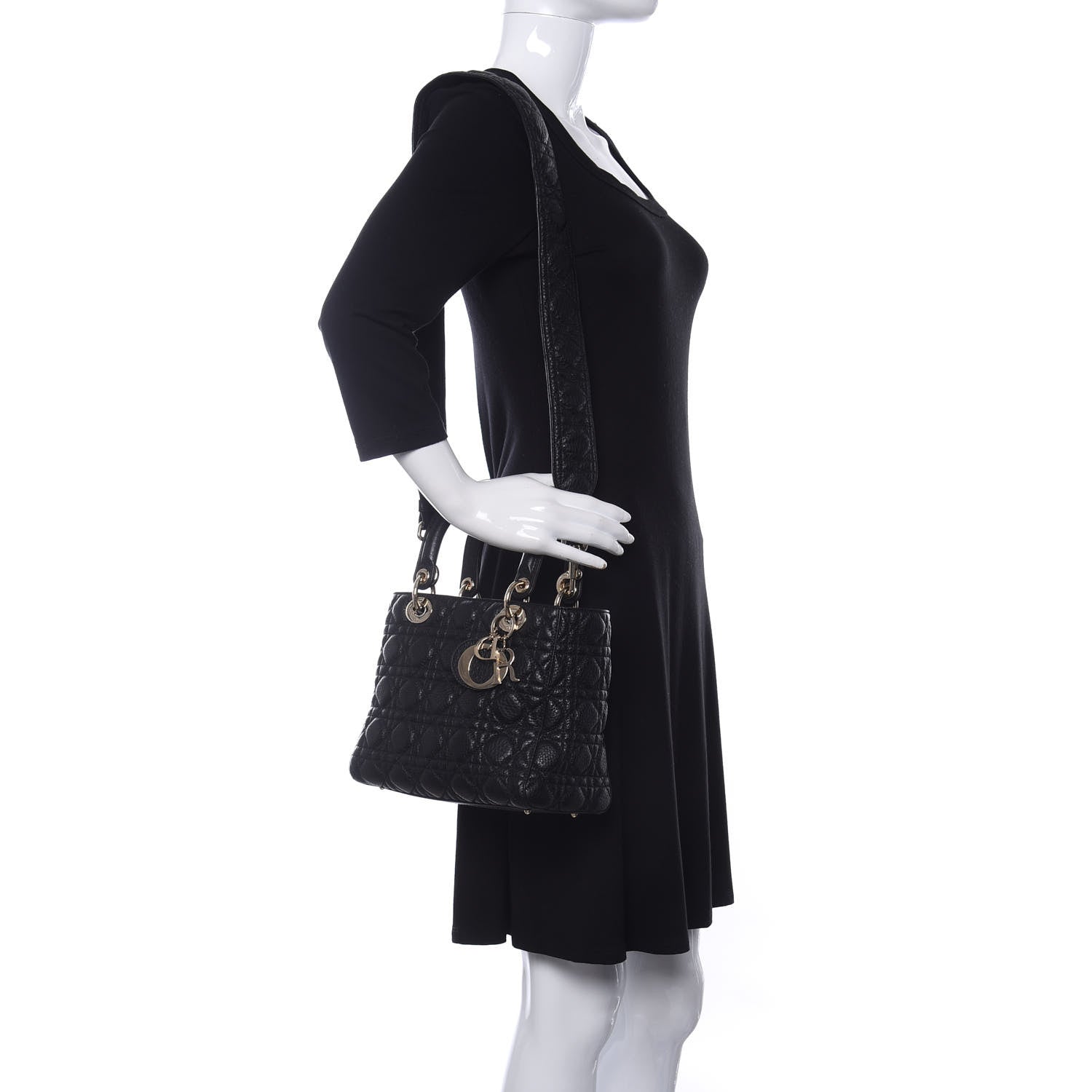 Christian Dior Grained Calfskin Cannage Medium Supple Lady Dior Black 2 of 11