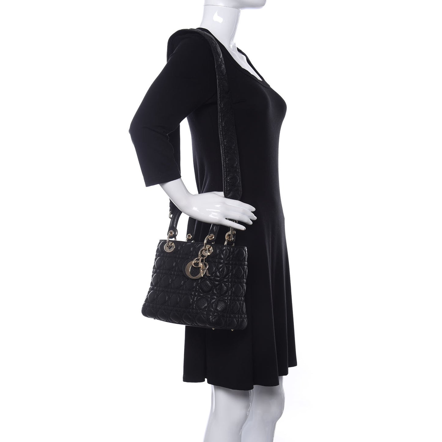Grained Calfskin Cannage Medium Supple Lady Dior Black