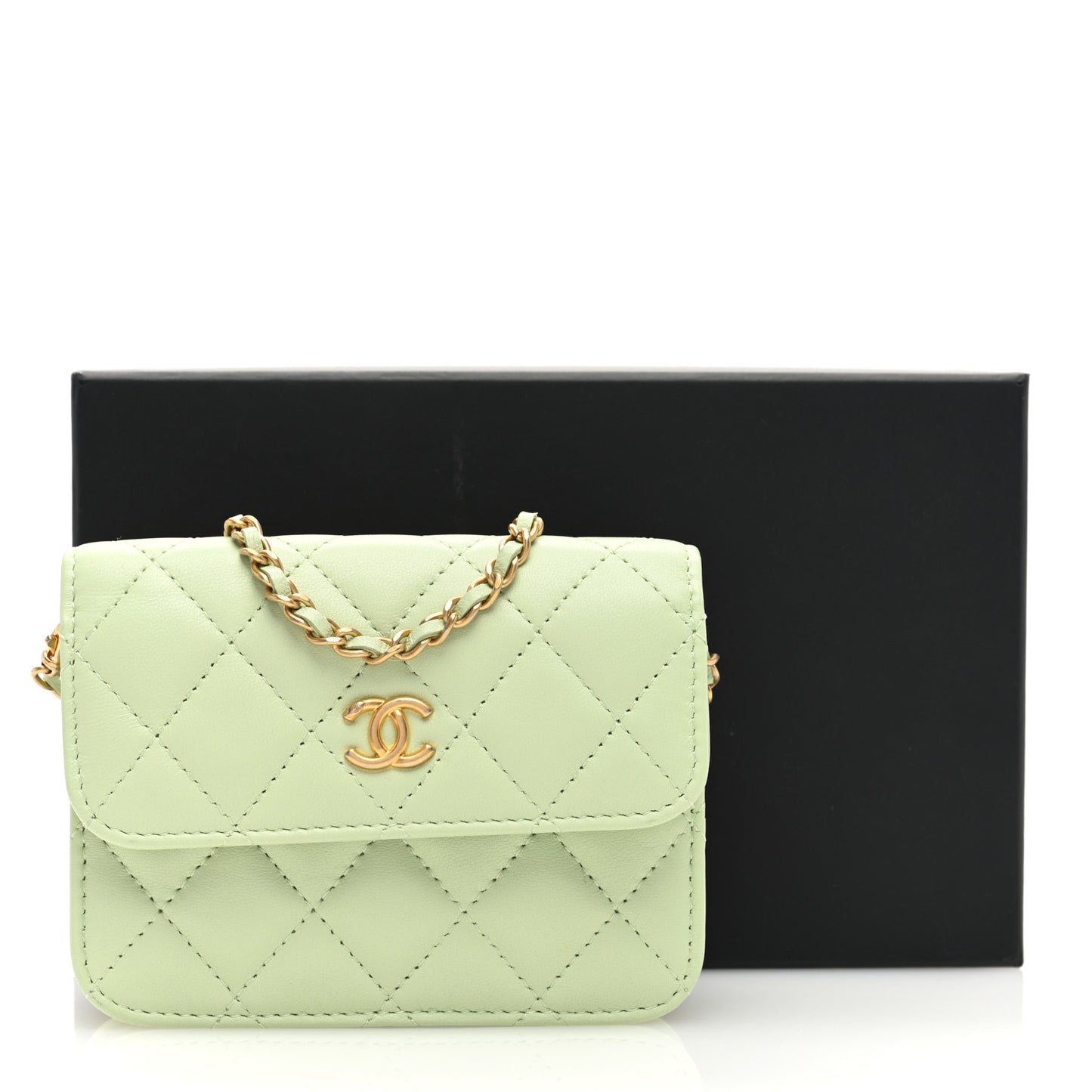 Lambskin Quilted Pearl Crush Clutch With Chain Light Green