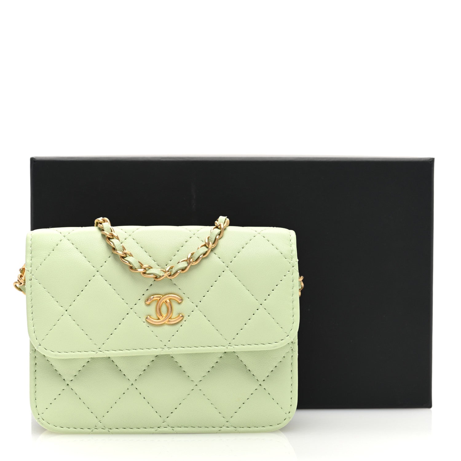 Chanel Lambskin Quilted Pearl Crush Clutch With Chain Light Green 11 of 11