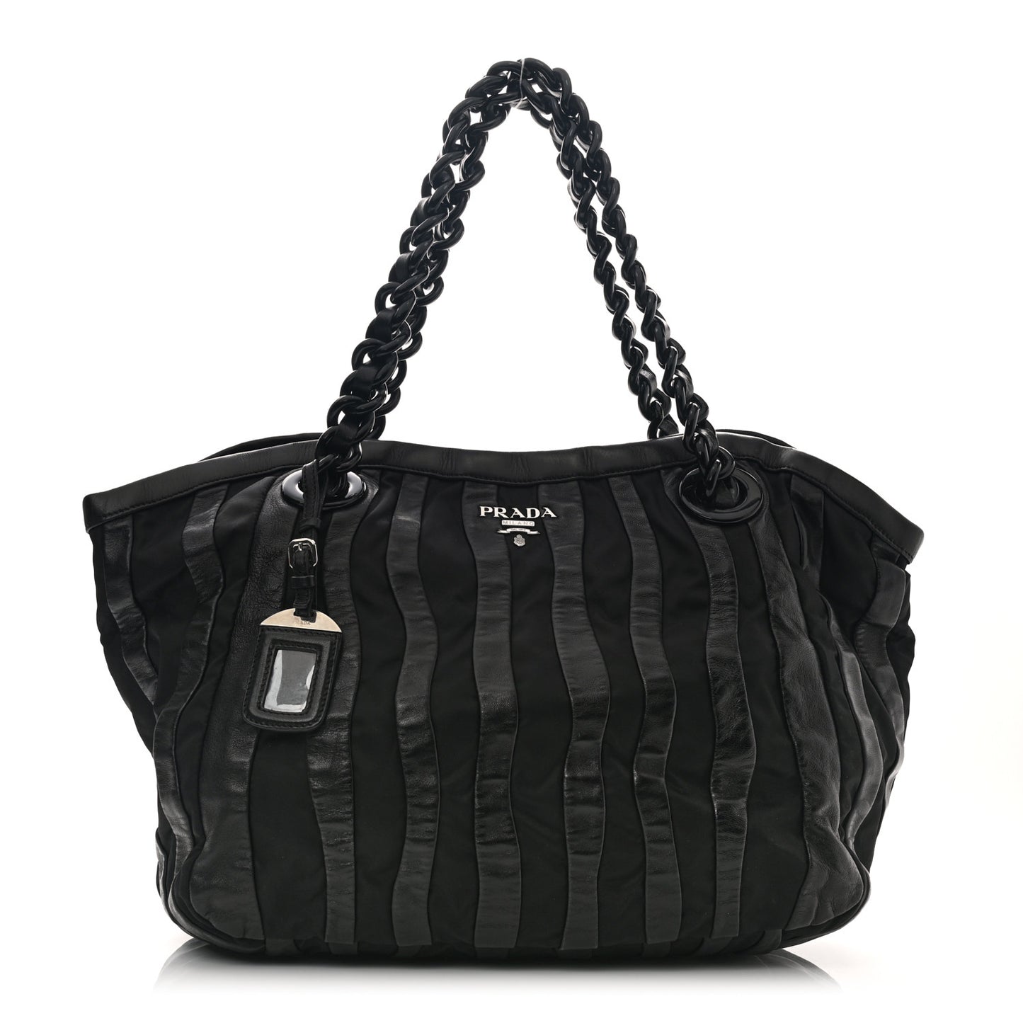 Metallic Nappa Tessuto Nylon Mordore Stripes Tote Black