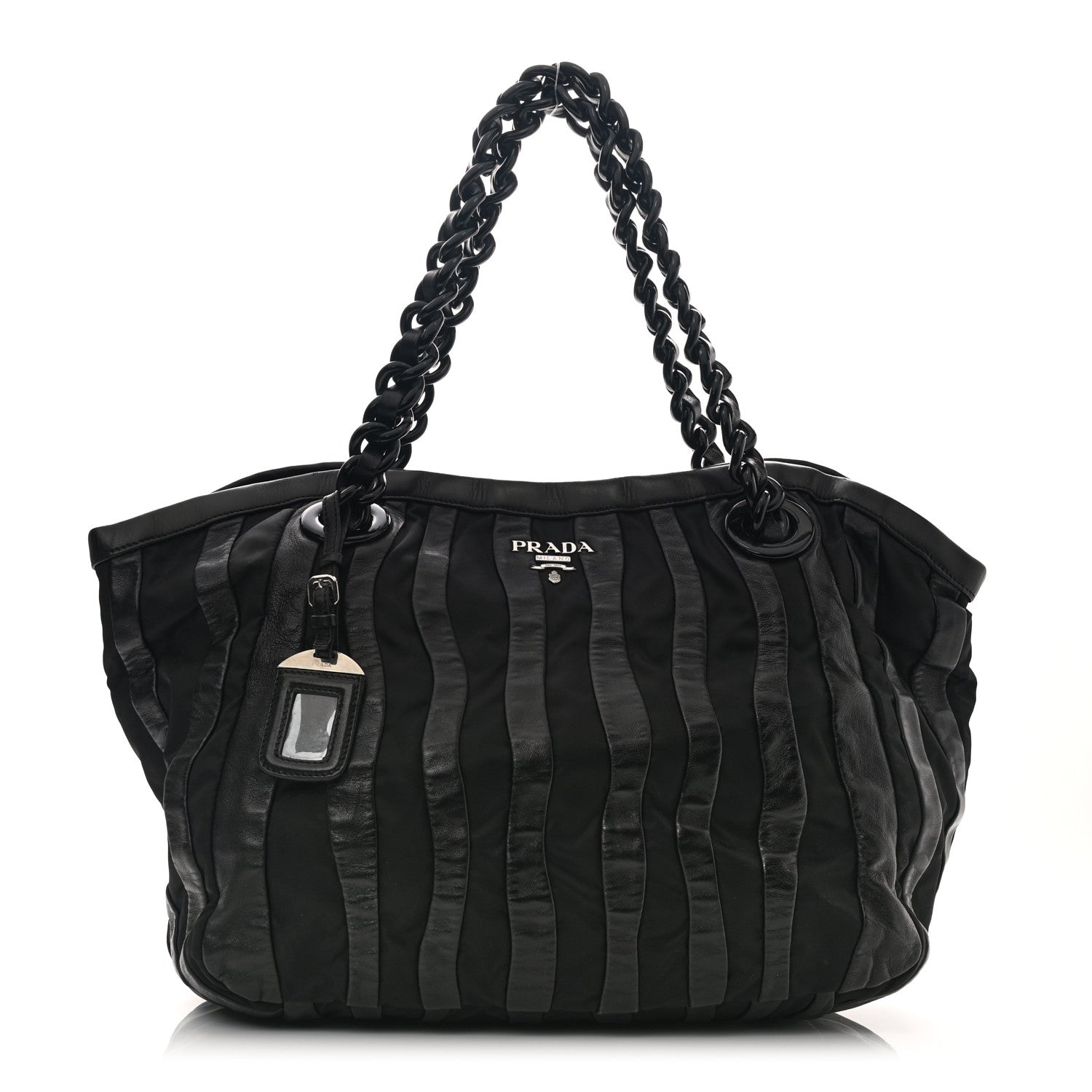 Prada Metallic Nappa Tessuto Nylon Mordore Stripes Tote Black 1 of 11