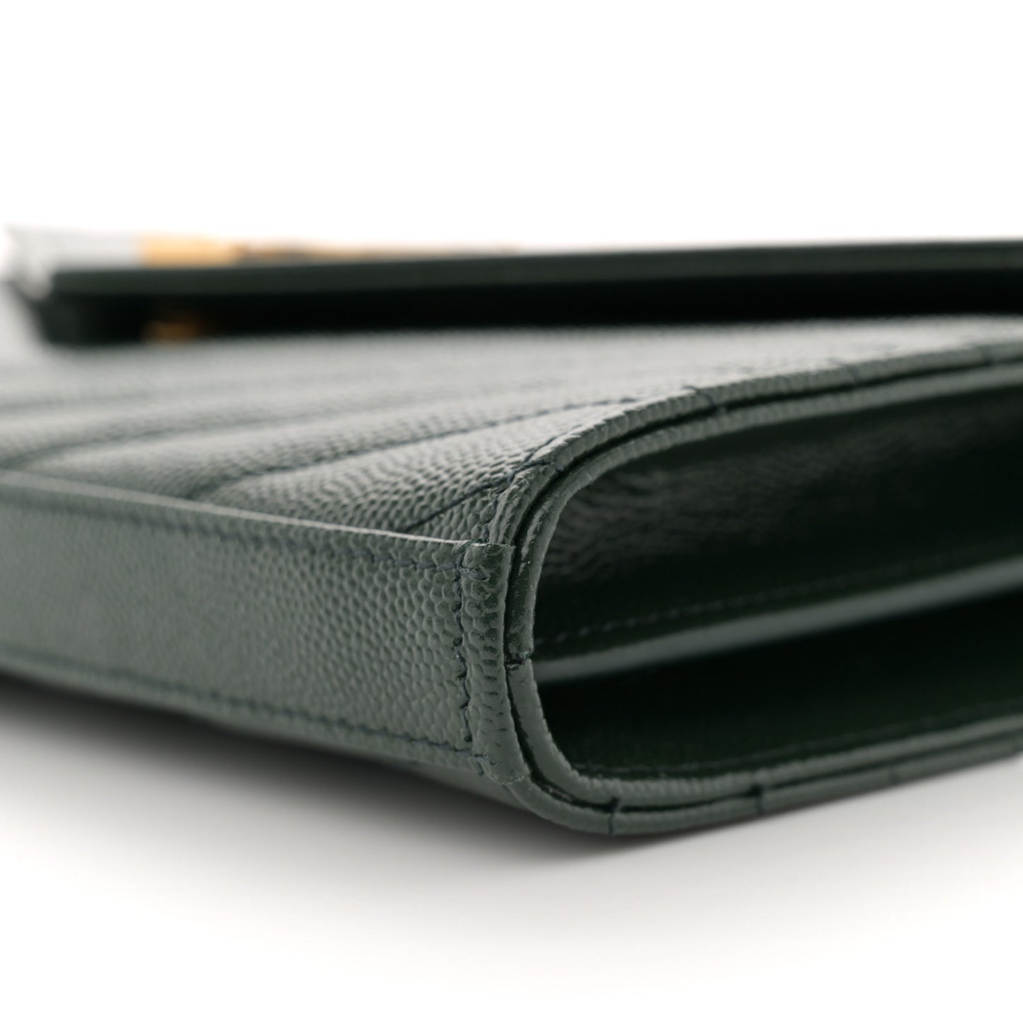 Grain De Poudre Matelasse Chevron Monogram Chain Wallet Vert Fonce