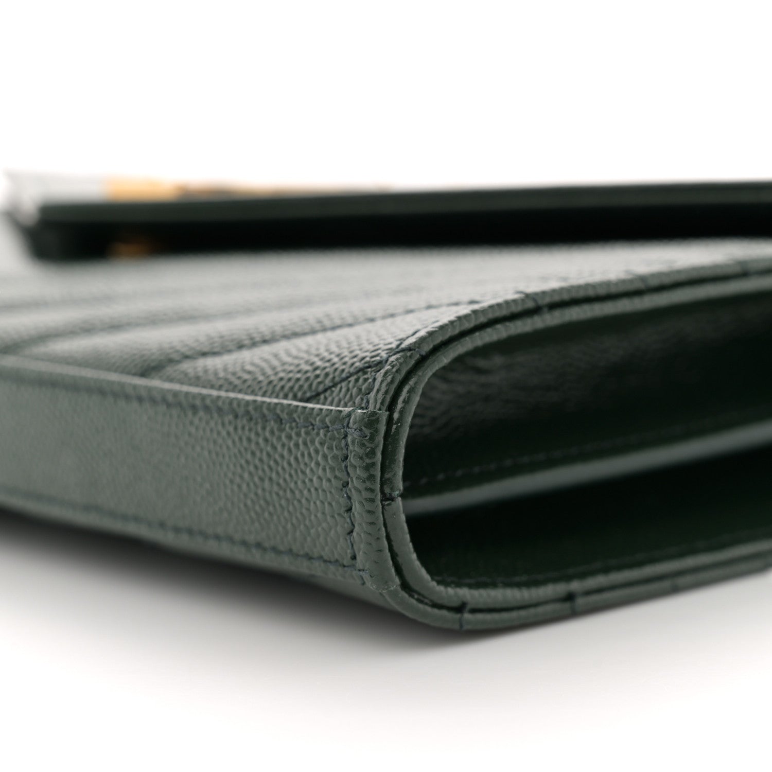 Saint Laurent Grain De Poudre Matelasse Chevron Monogram Chain Wallet Vert Fonce 10 of 12