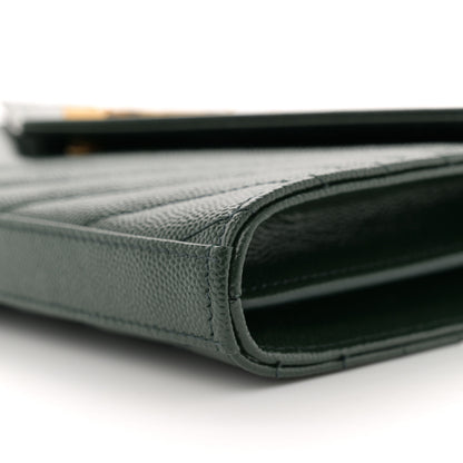 Saint Laurent Grain De Poudre Matelasse Chevron Monogram Chain Wallet Vert Fonce 10 of 12
