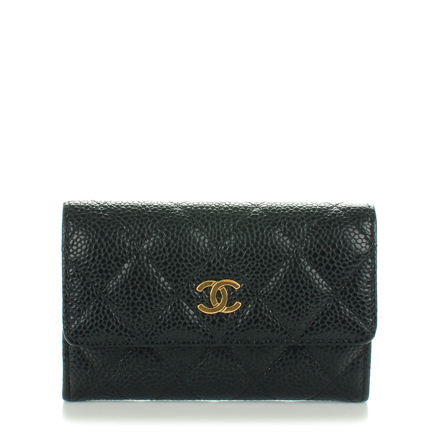 Caviar Quilted Flap Card Holder Black