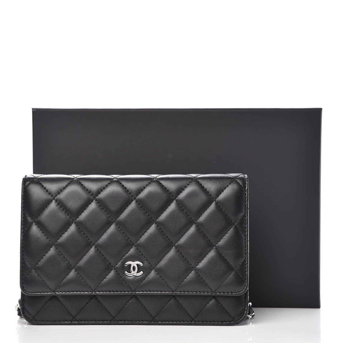 Lambskin Quilted Wallet On Chain WOC Black