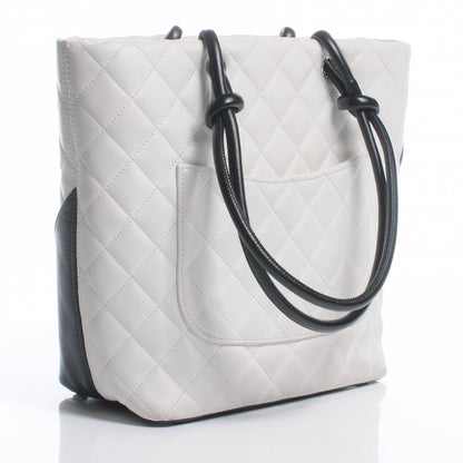 Chanel Calfskin Quilted Small Cambon Tote White Black 3 of 9