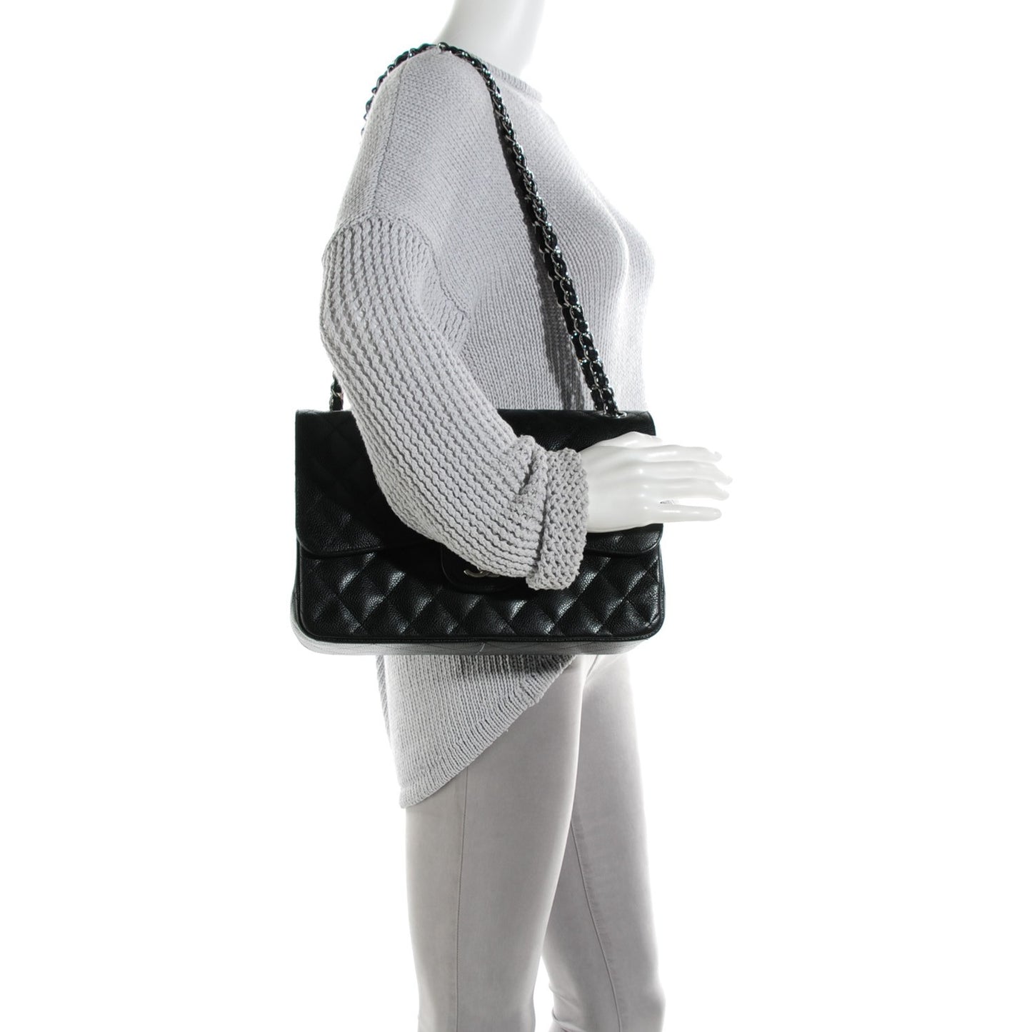 Caviar Quilted Jumbo Double Flap Black