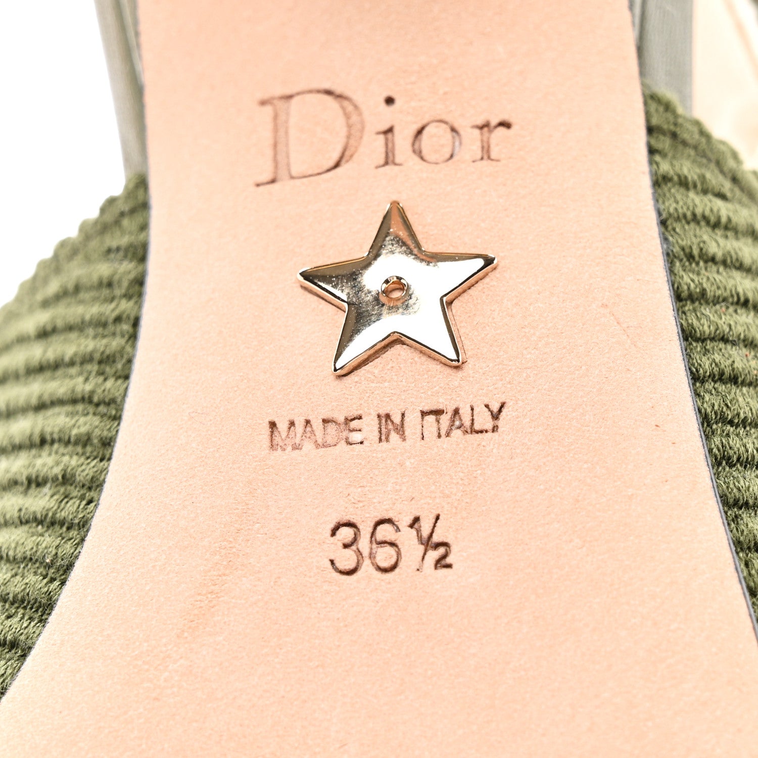 Christian Dior Cotton Ribbon Embroidered J Adior Slingback 65mm Pumps 36.5 Kaki 6 of 9